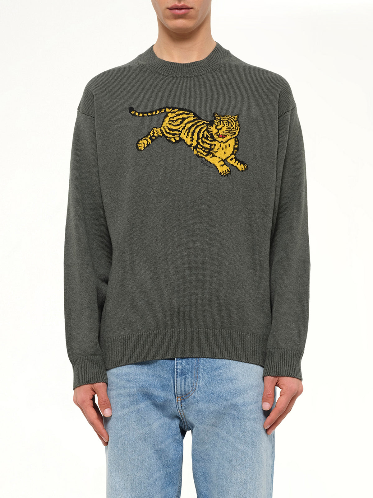 Kenzo Jumping Tiger Jumper in Dark Khaki