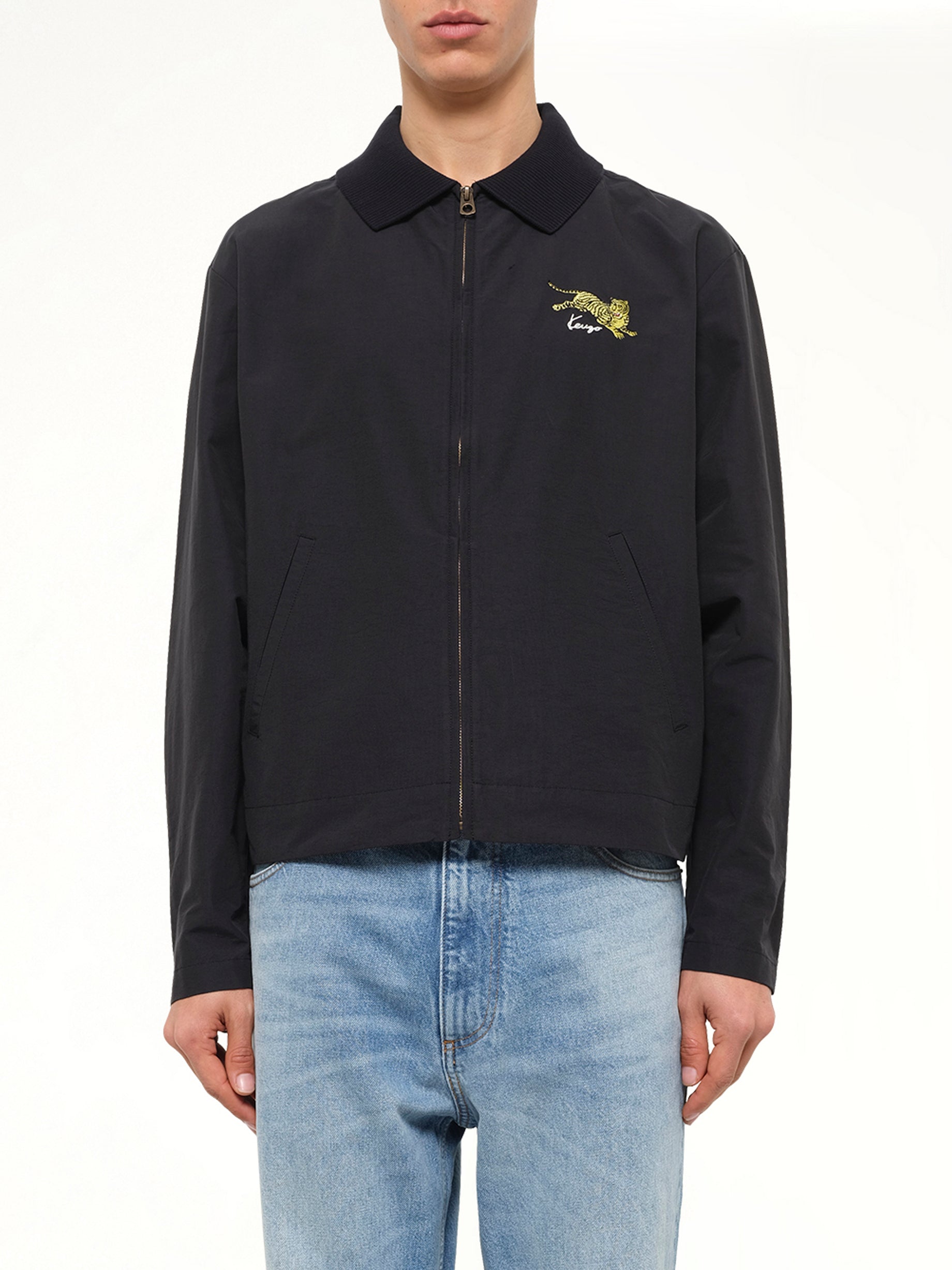 Kenzo Jumping Tiger Zipped Coach Jacket in Black