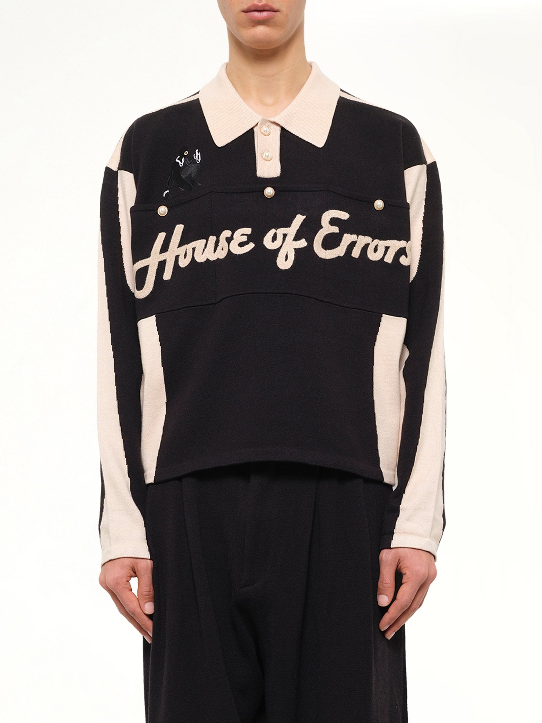 Knitted Cat Burglar Rugby in Black/Beige