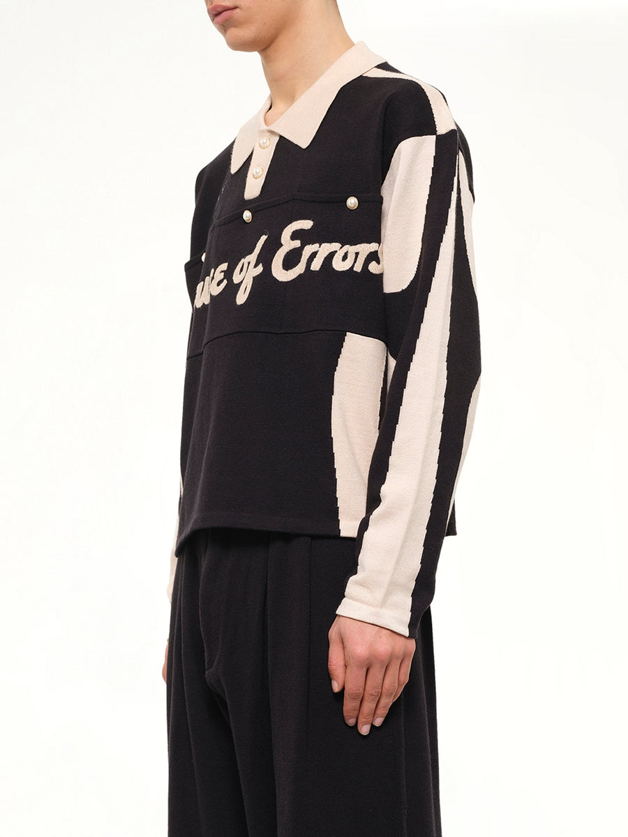 Knitted Cat Burglar Rugby in Black/Beige