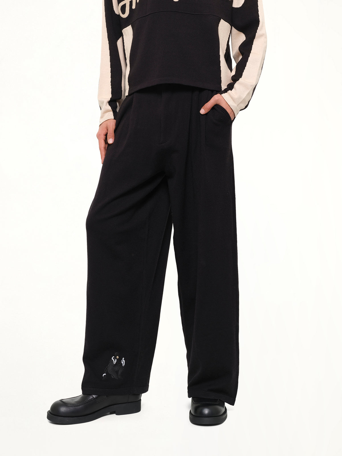 Knitted Cat Burglar Trousers in Black