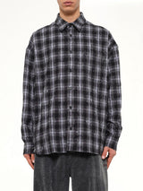 Mono Needle-Fringed Check Loose Fit Shirt in Black