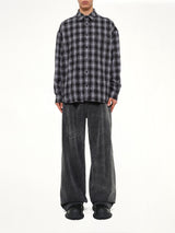 Mono Needle-Fringed Check Loose Fit Shirt in Black
