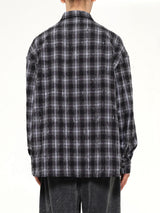 Mono Needle-Fringed Check Loose Fit Shirt in Black