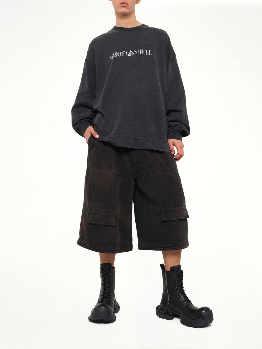 Rustic Denim Double‑Pocket Shorts in Black