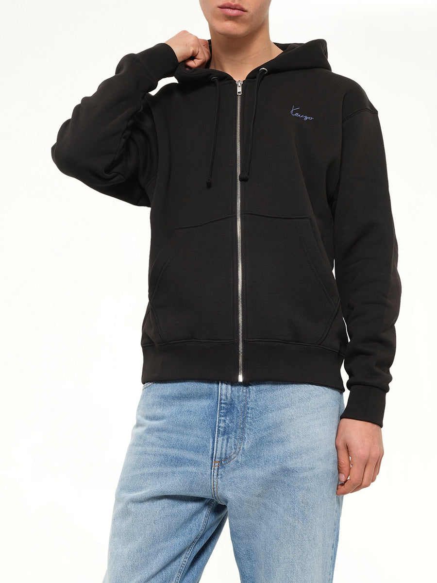 Signature Classic Zip Up Hoodie in Black
