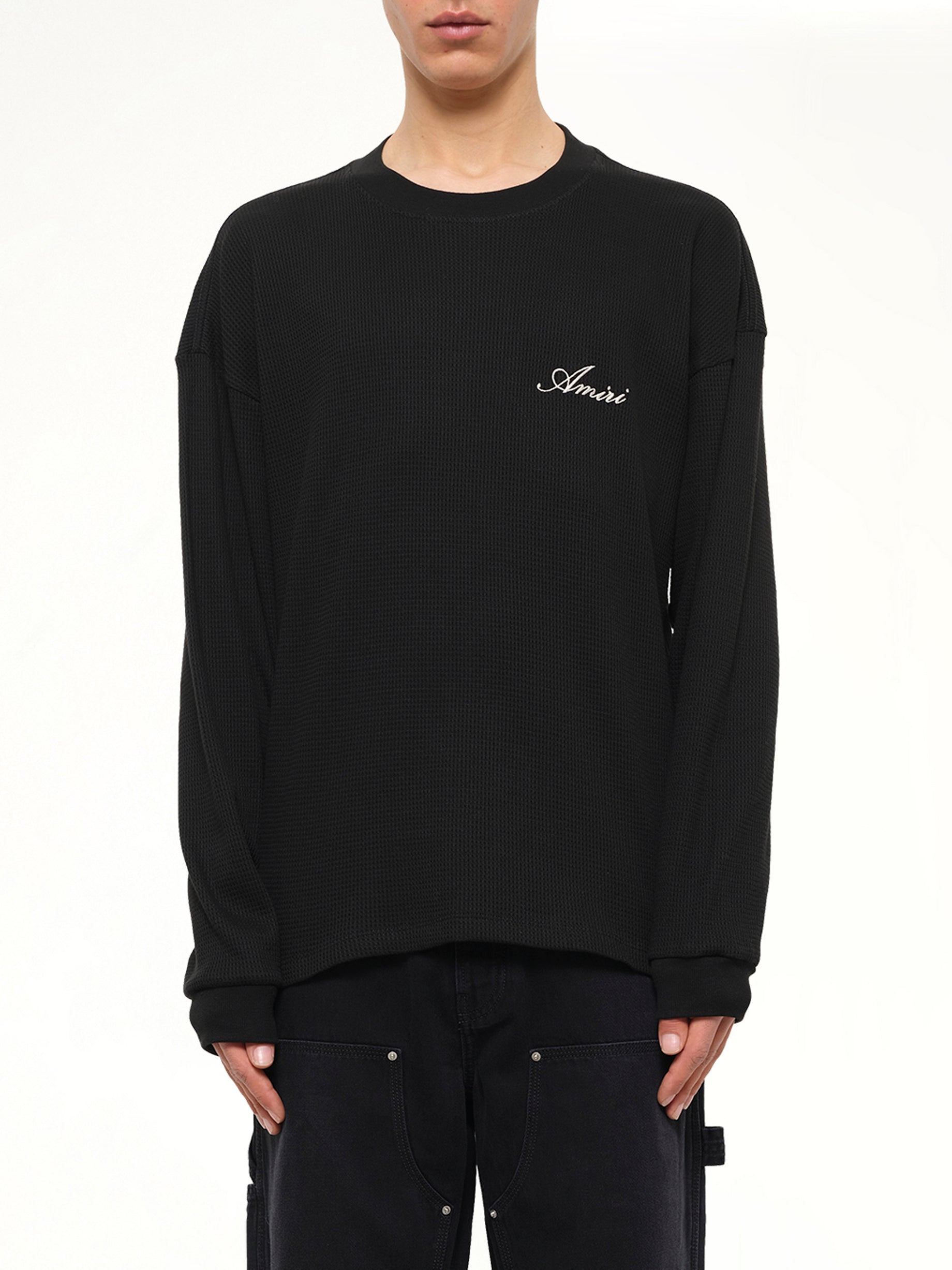 Smoking Wolf Oversized Waffle Sweater in Black