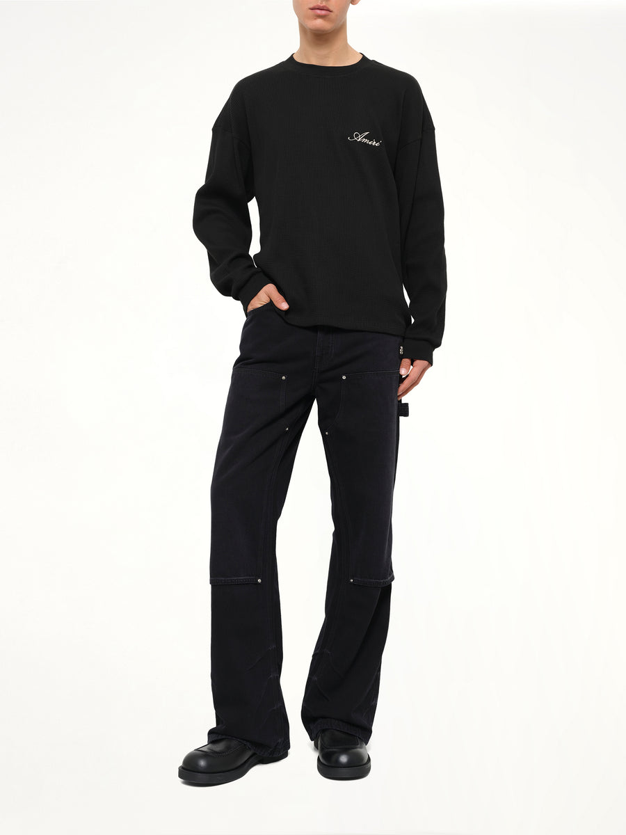 Smoking Wolf Oversized Waffle Sweater in Black