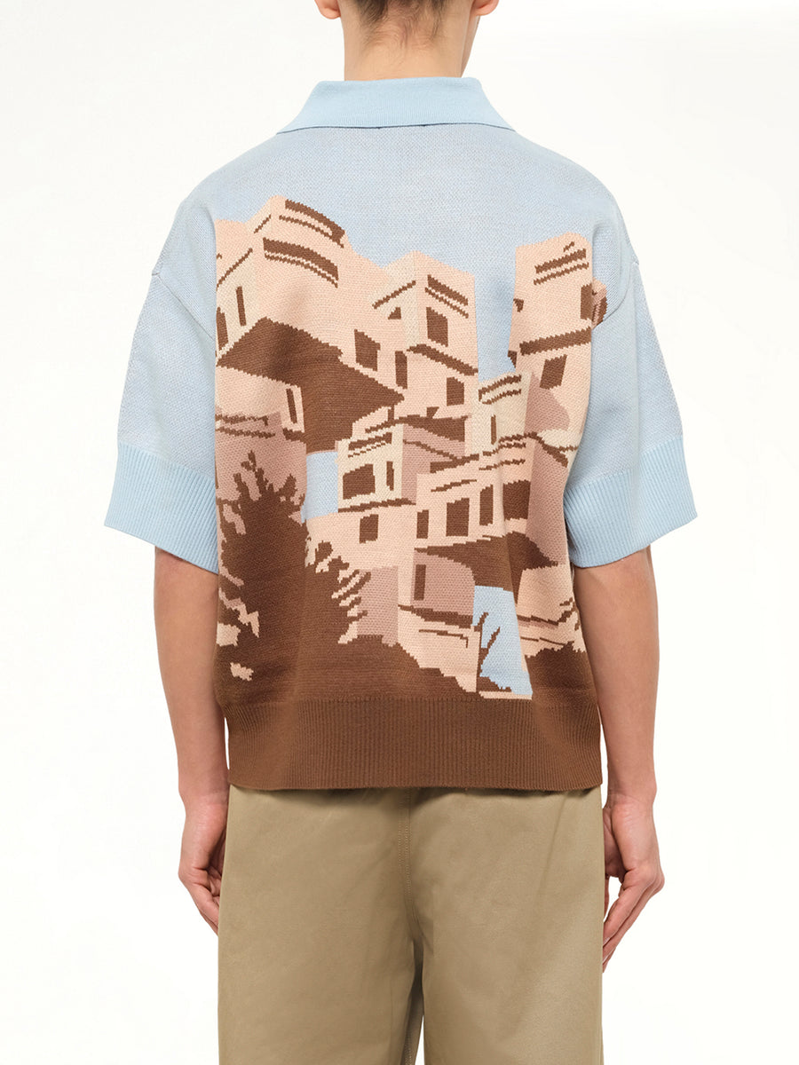 The Apartments Knitted Polo in Blue