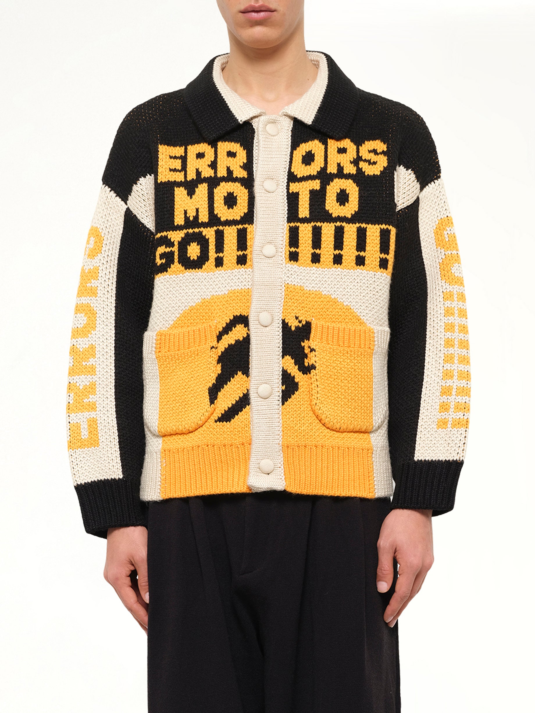 Thick Knit Moto Cardigan in Black/Orange