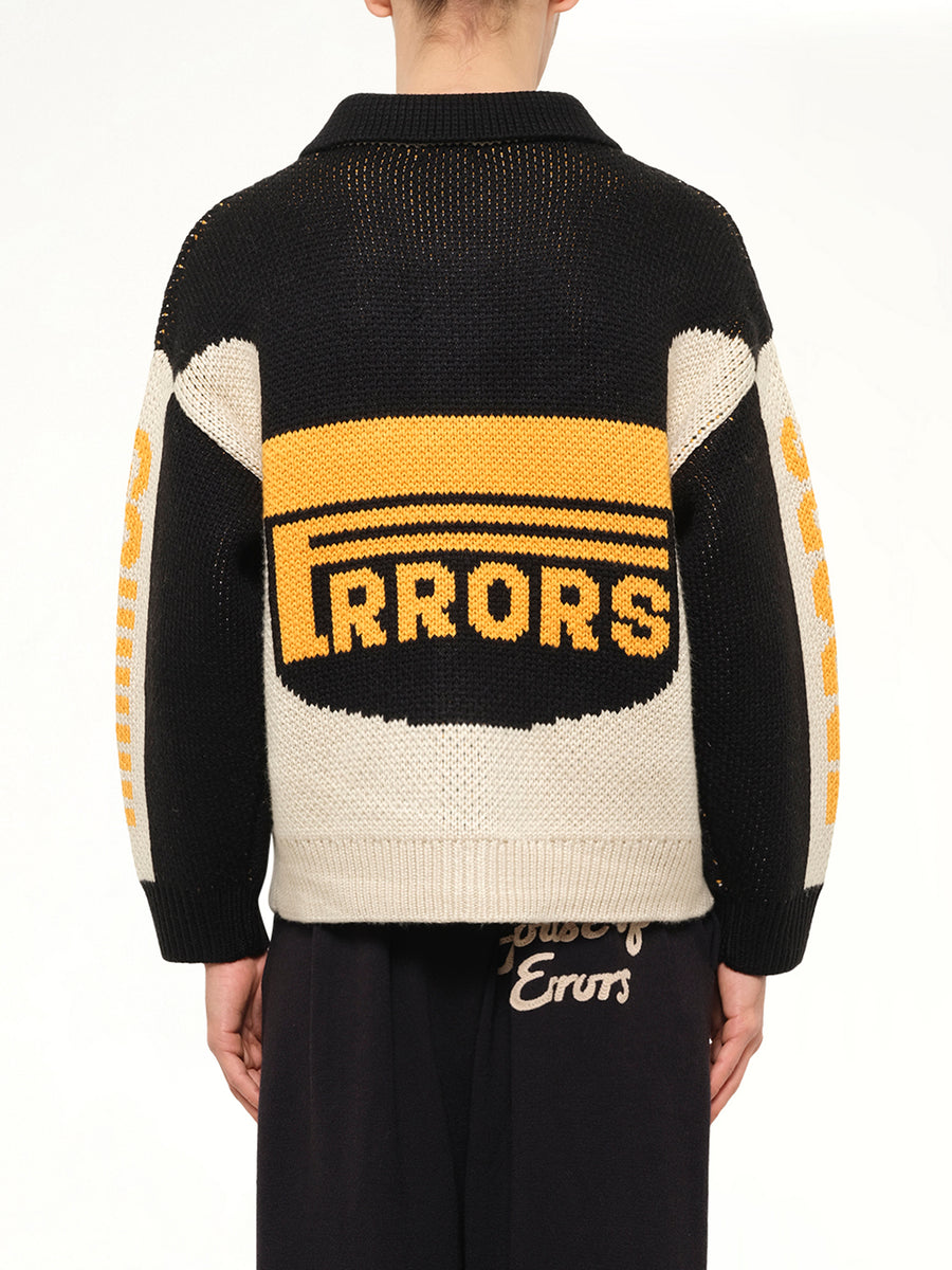 Thick Knit Moto Cardigan in Black/Orange