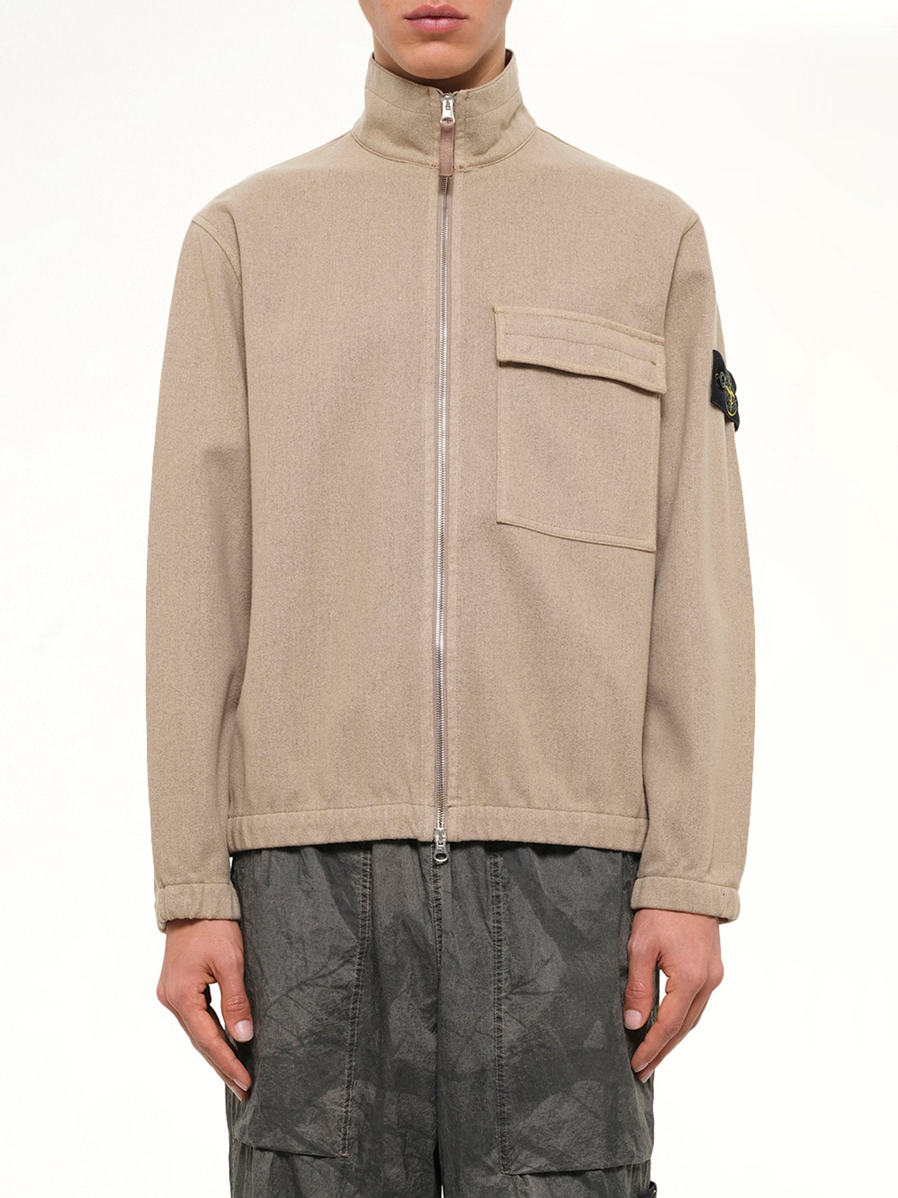 1200033 Nylon Zip-Up Shirt in Biscuit