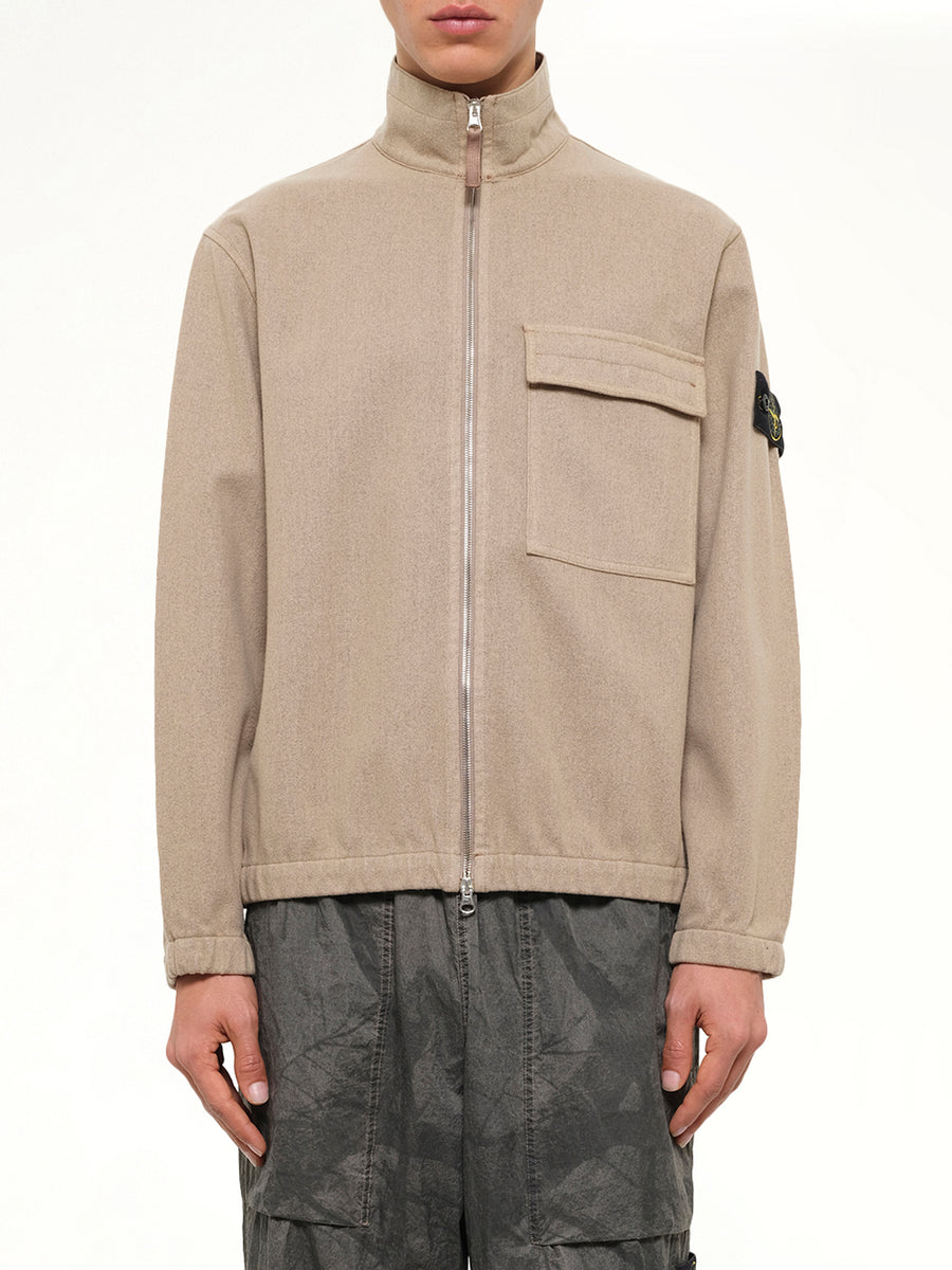 1200033 Nylon Zip-Up Shirt in Biscuit