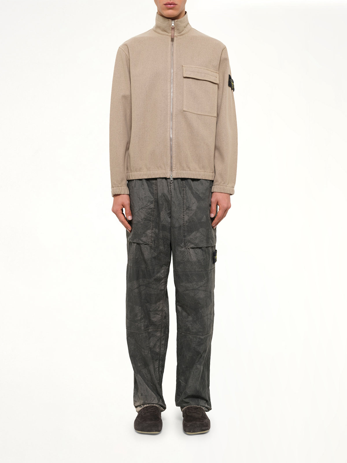 1200033 Nylon Zip-Up Shirt in Biscuit