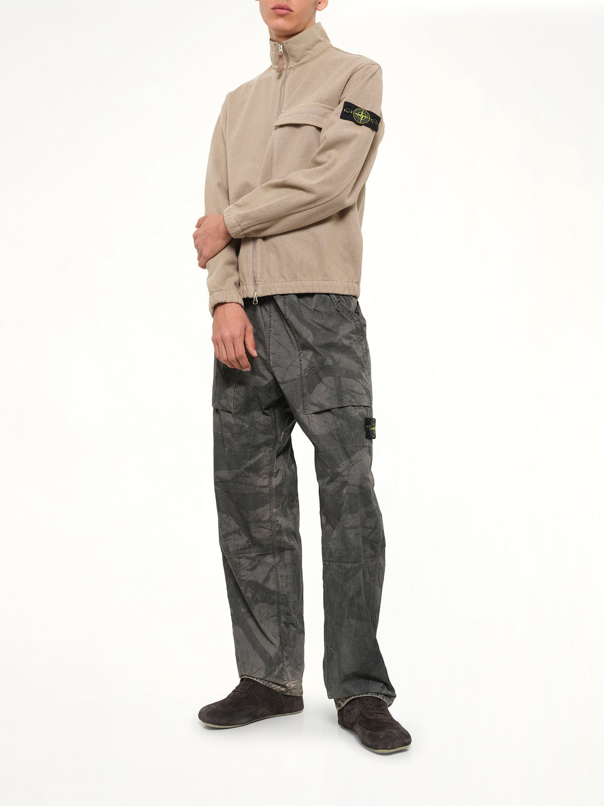 1200033 Nylon Zip-Up Shirt in Biscuit