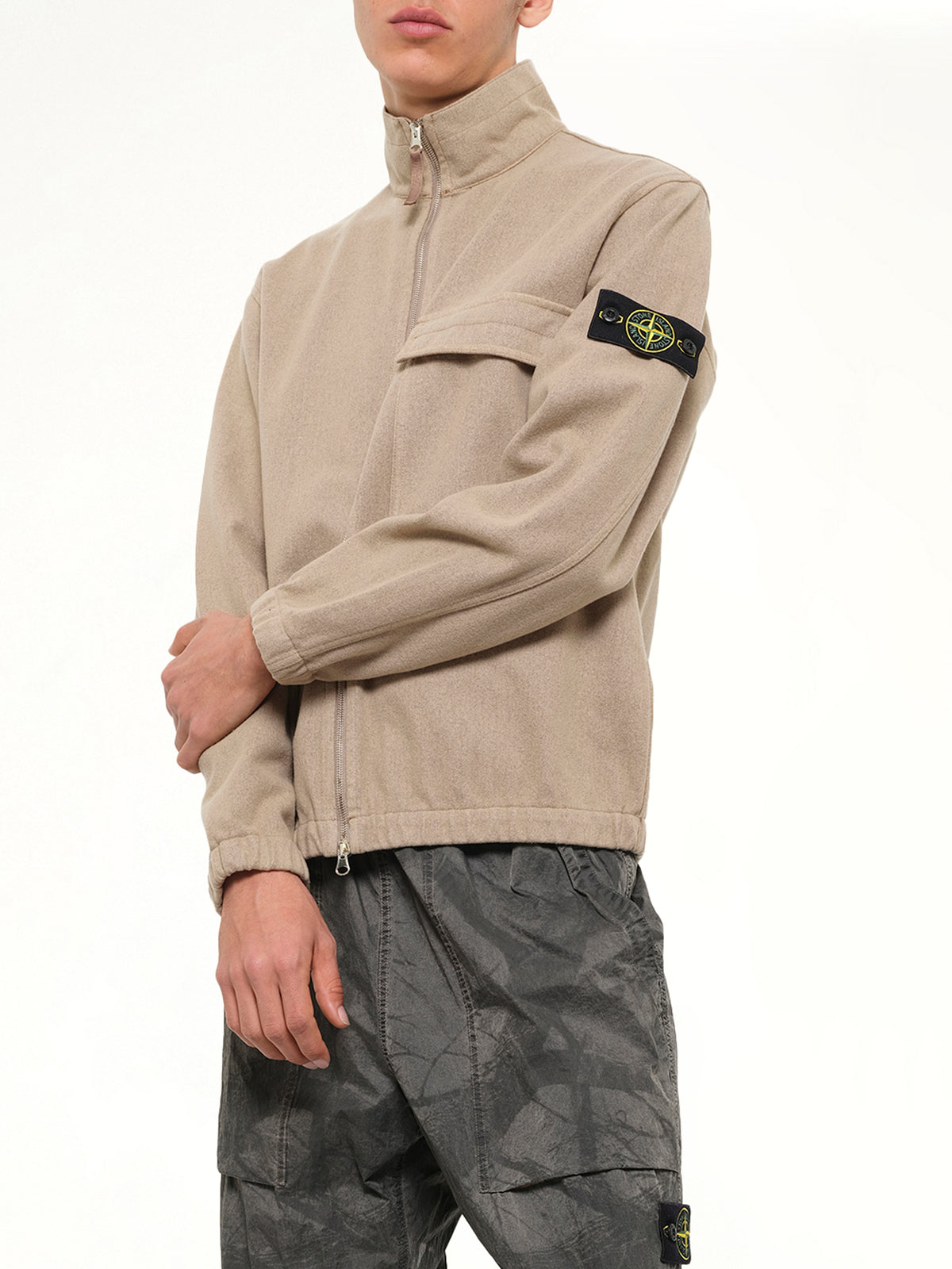 1200033 Nylon Zip-Up Shirt in Biscuit