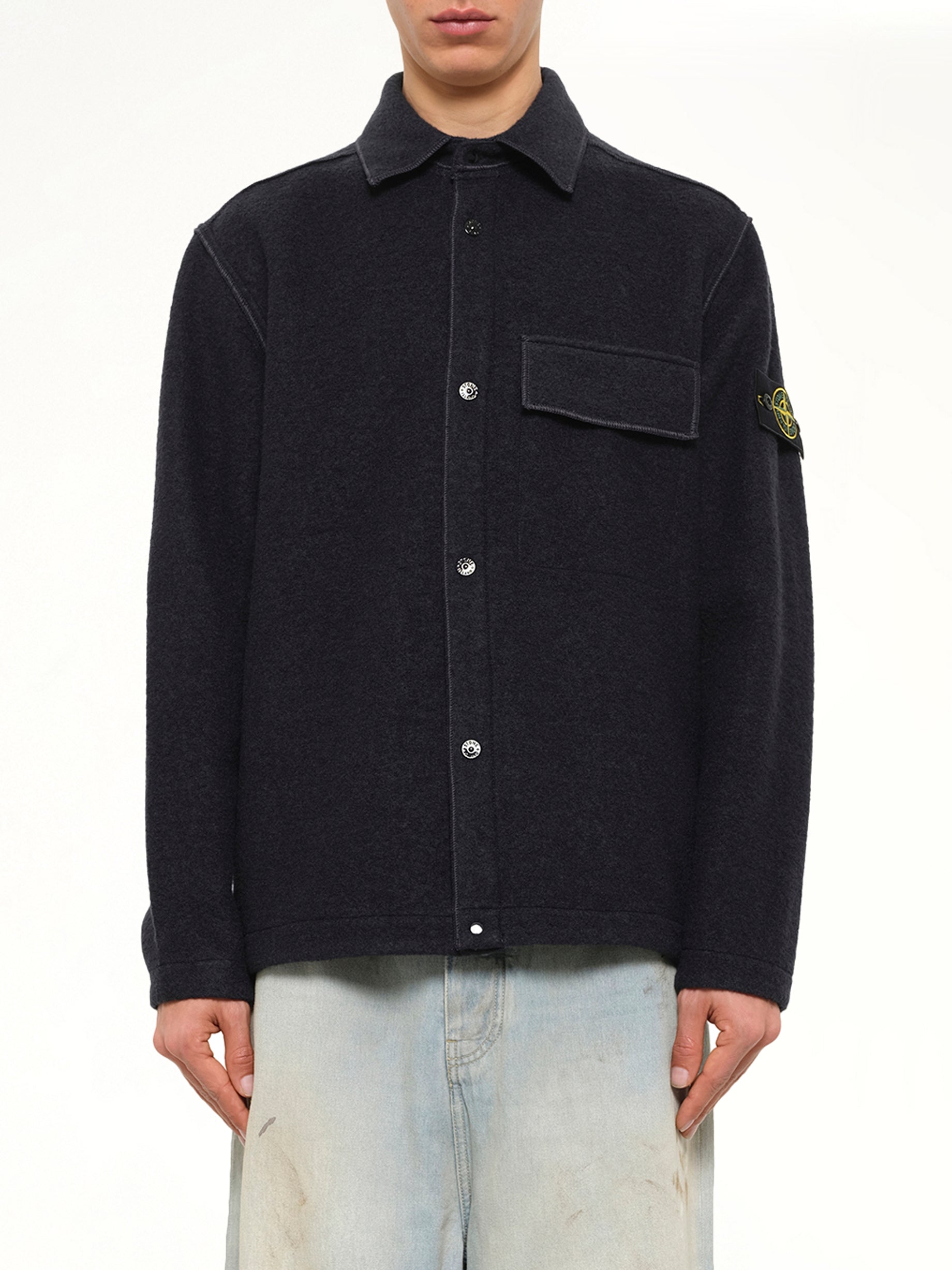 1200034 Wool Boucle Shirt in Navy Blue
