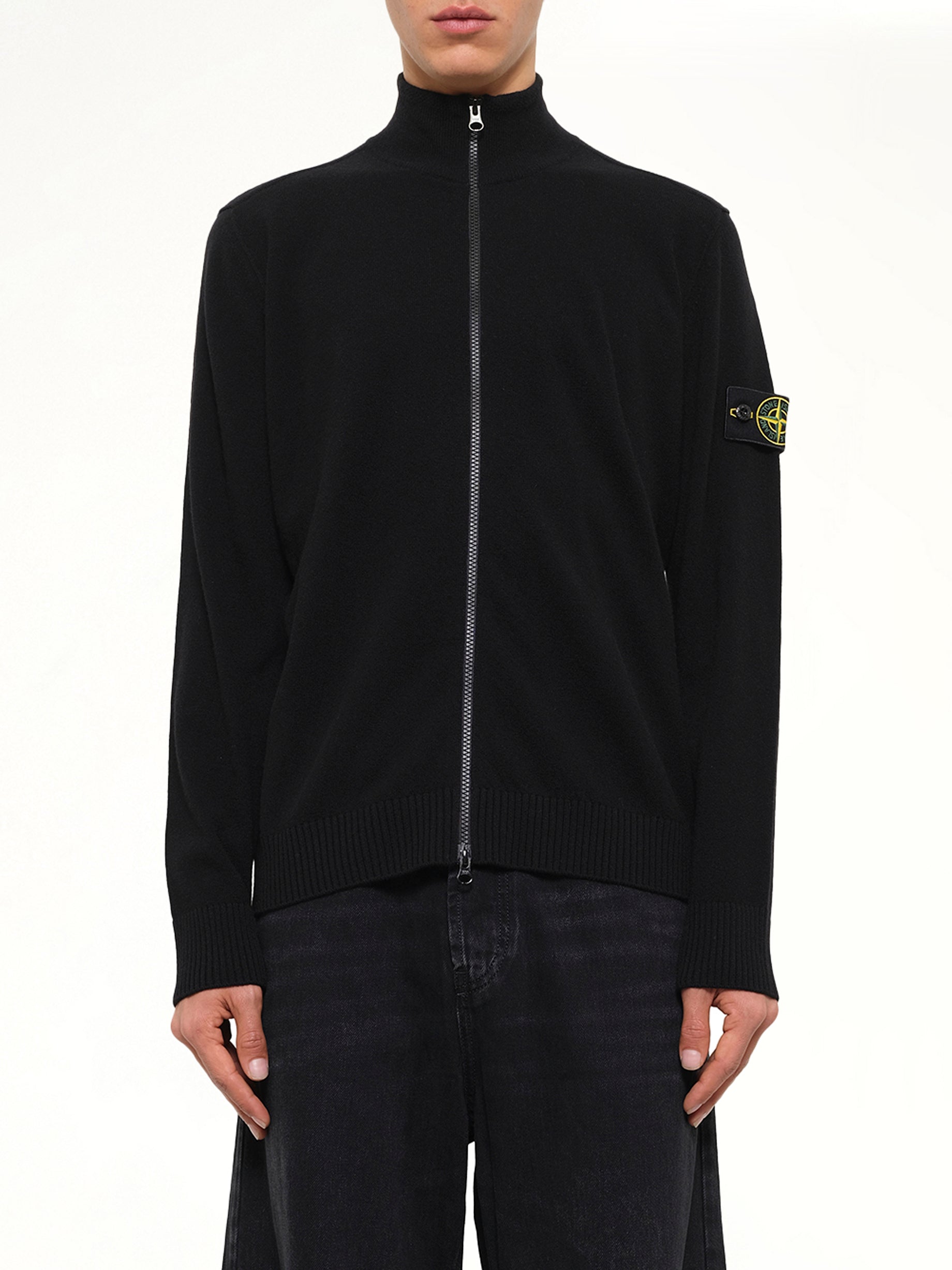 5100023 Light RWS Geelong Wool Zip-Up Cardigan in Black