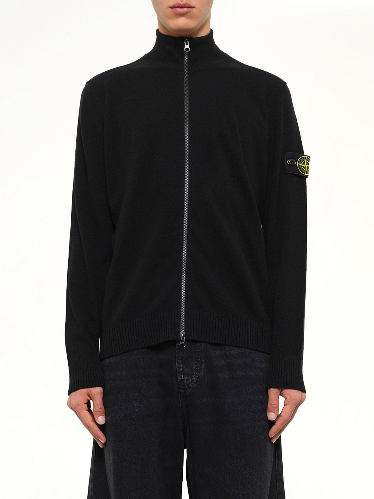 5100023 Light RWS Geelong Wool Zip-Up Cardigan in Black