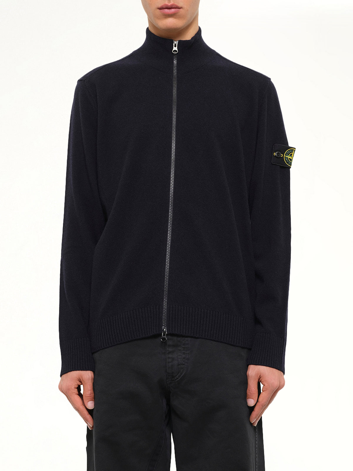 5100023 Light RWS Geelong Wool Zip-Up Cardigan in Navy Blue