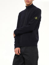 5100023 Light RWS Geelong Wool Zip-Up Cardigan in Navy Blue