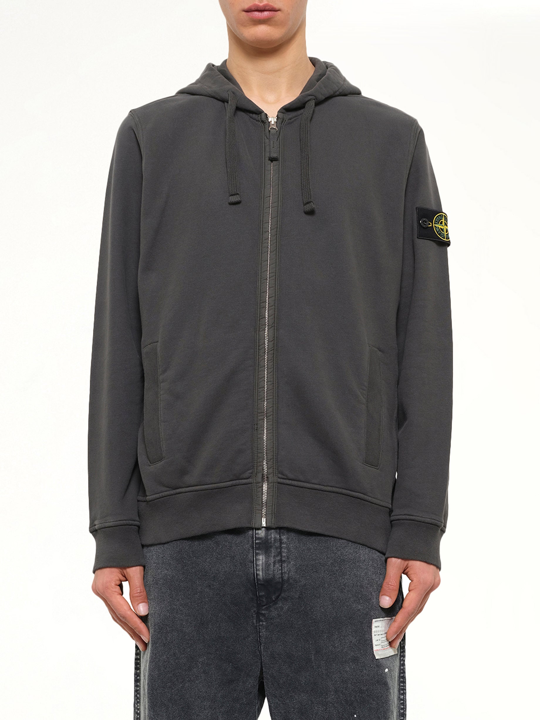 6100067 Brushed Cotton Zip-Up Hoodie in Lead Grey