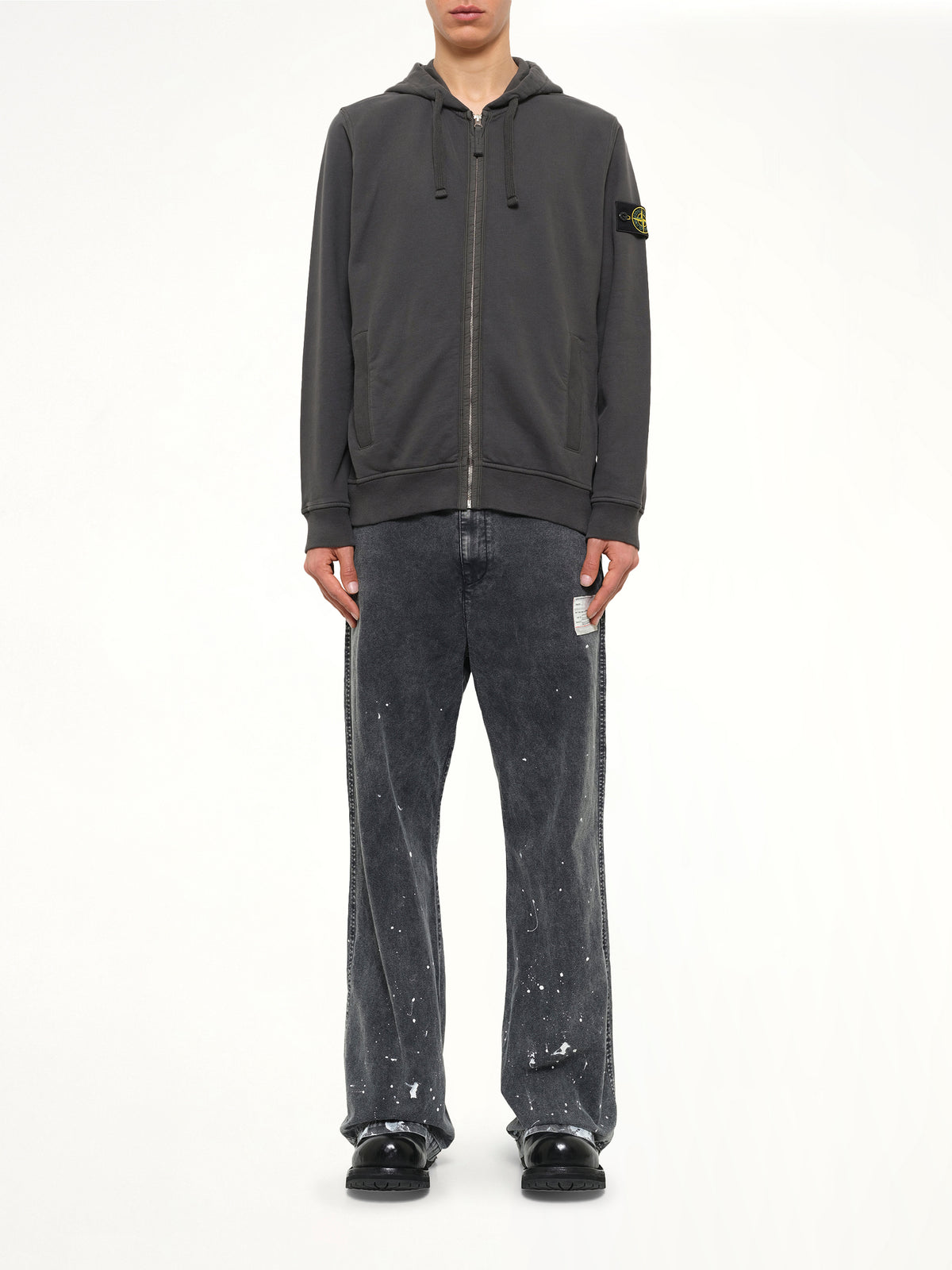6100067 Brushed Cotton Zip-Up Hoodie in Lead Grey