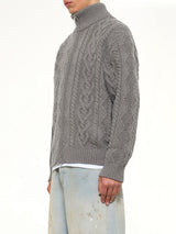 Cable Knit Zip Up in Grey Heather