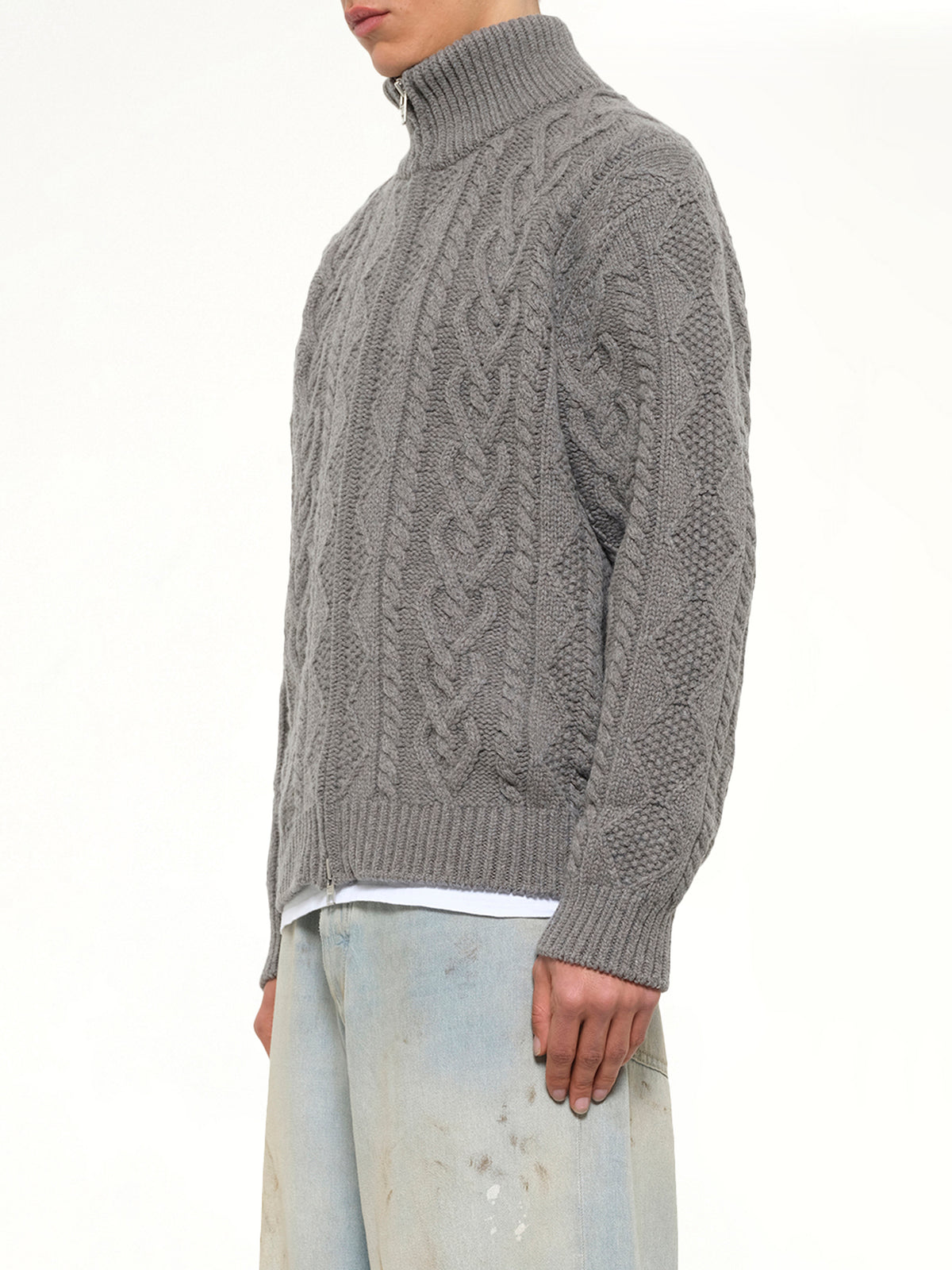 Cable Knit Zip Up in Grey Heather