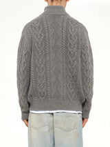 Cable Knit Zip Up in Grey Heather