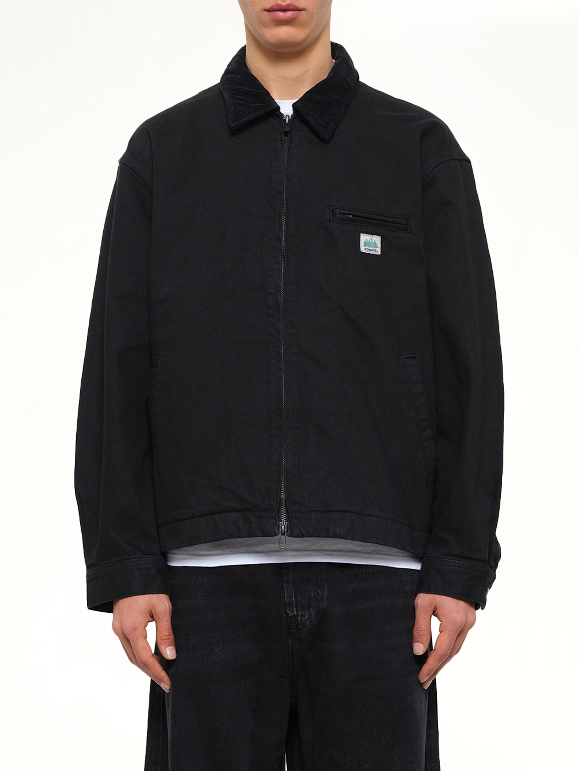 Garment Dyed Zip Up Jacket in Black