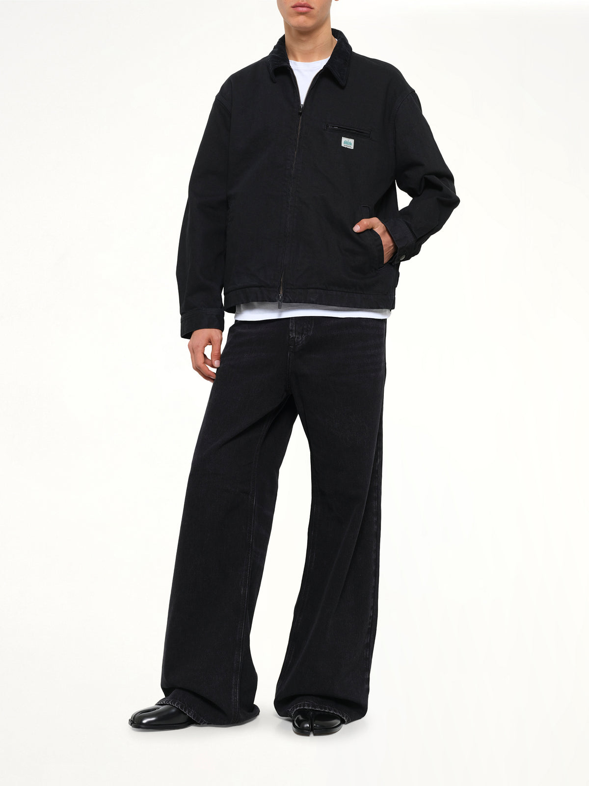 Garment Dyed Zip Up Jacket in Black