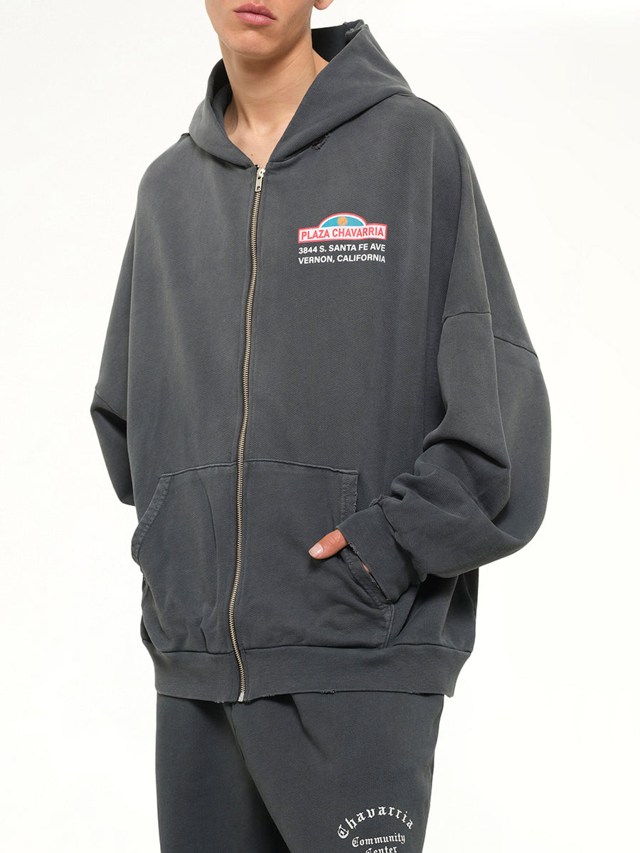 Plaza Chavarria Zip Hooligan Hoodie in Pirate Black