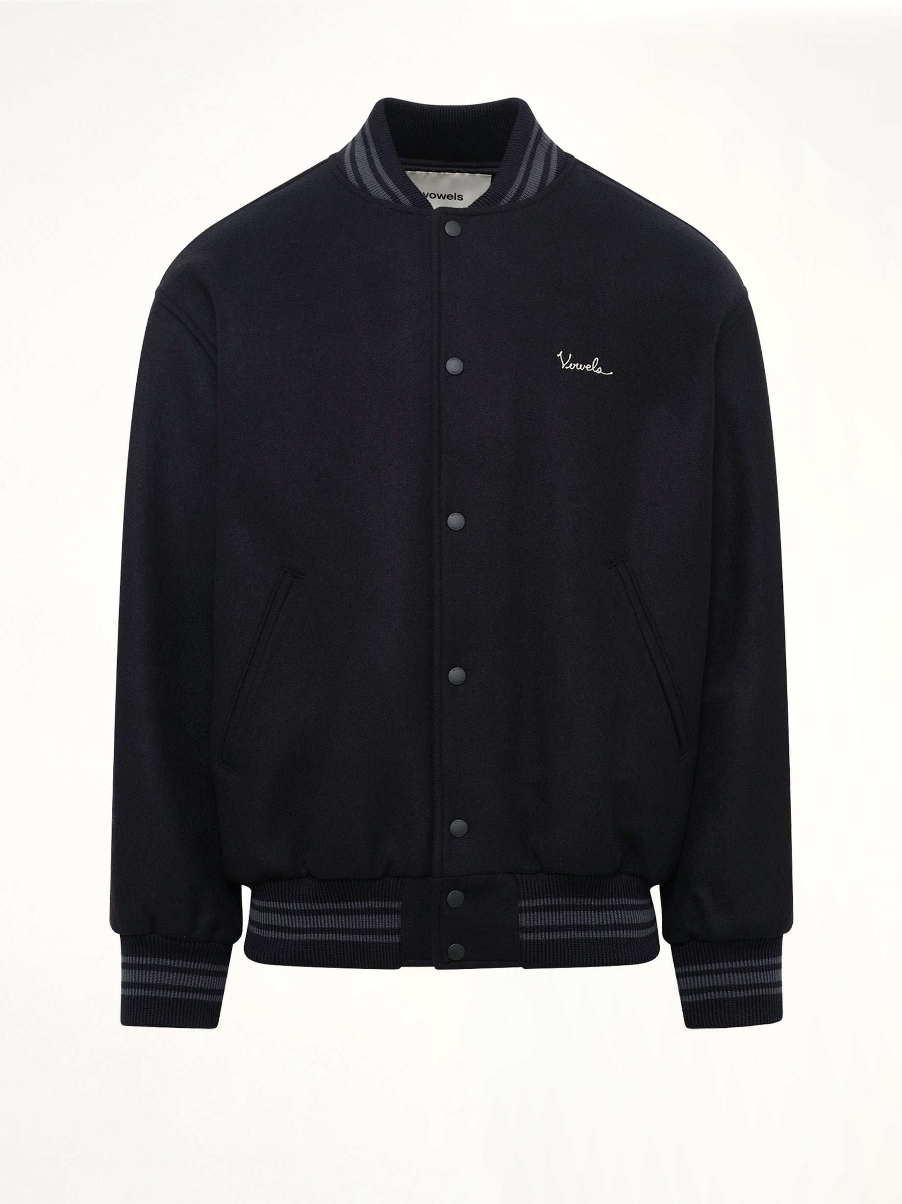 Wool Varsity Jacket in Black