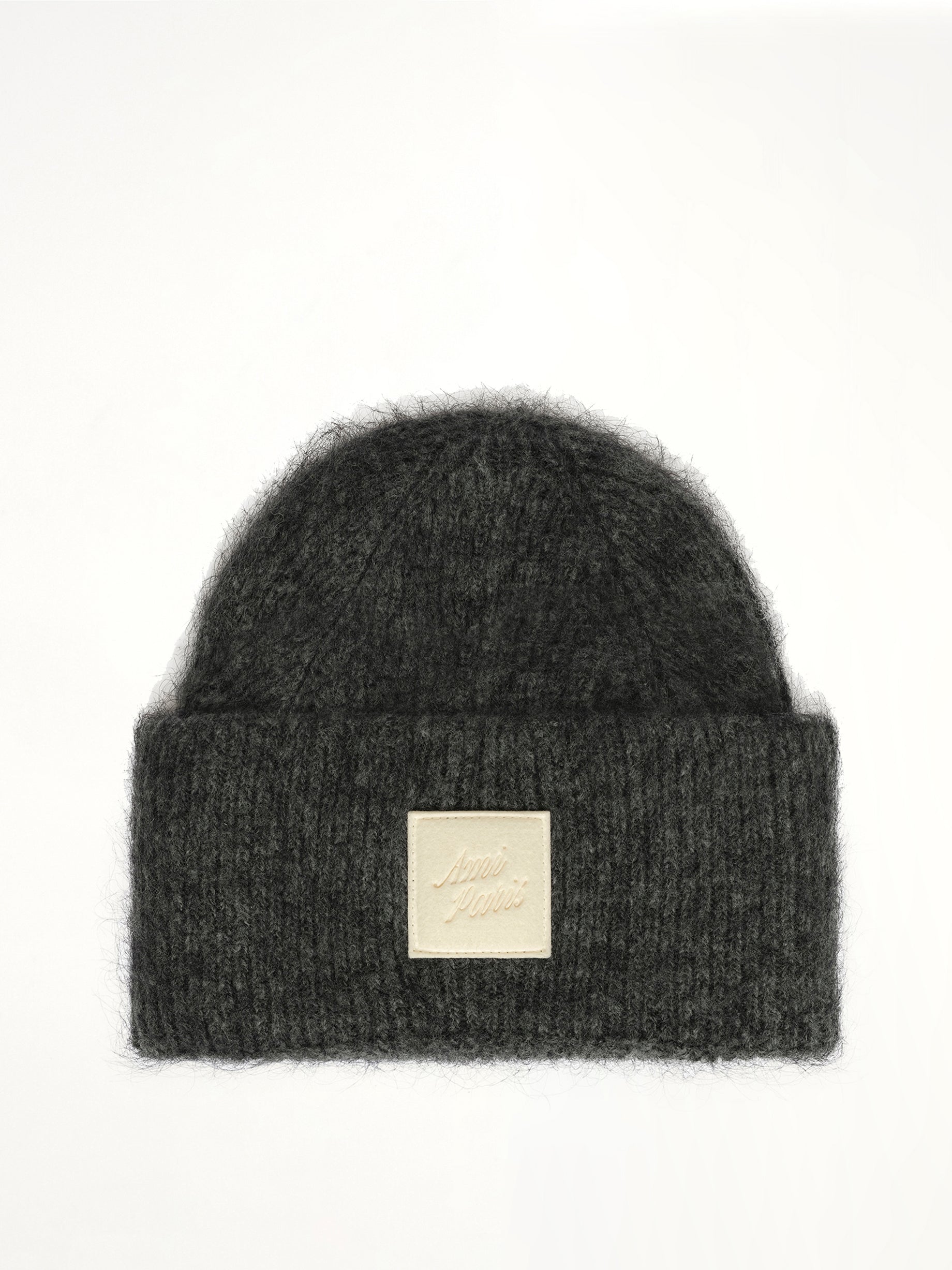 Ami Paris Patch Beanie in Charcoal Grey