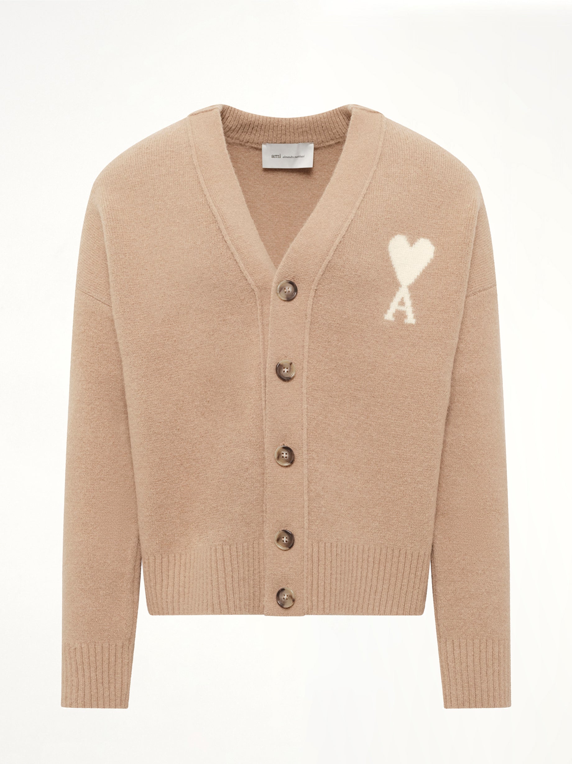 Ami De Coeur V Neck Cardigan in Beige