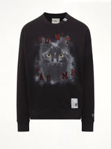 Cat Printed Sweatshirt in Black