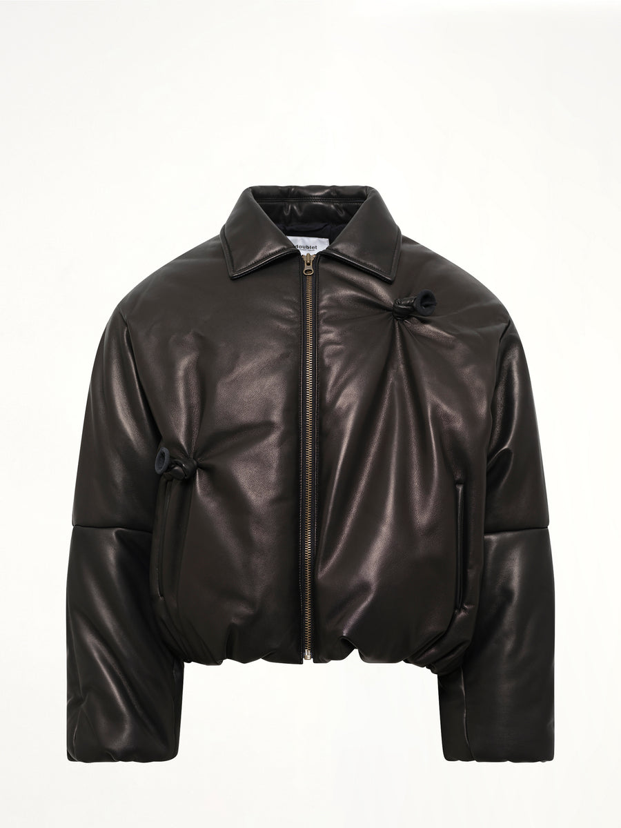 Inflated Balloon Leather Jacket in Black