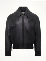 Lamb Leather Zipped Jacket in Black