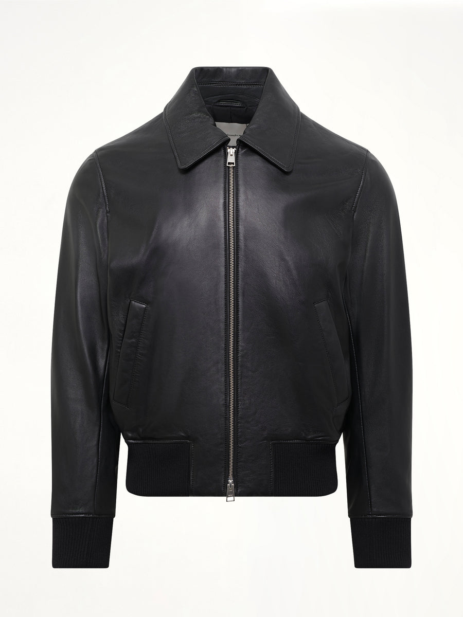 Lamb Leather Zipped Jacket in Black
