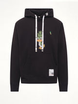 Leon Printed Sweat Hoodie in Black