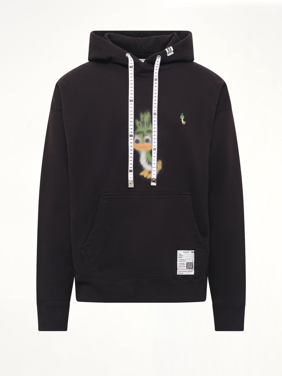 Leon Printed Sweat Hoodie in Black