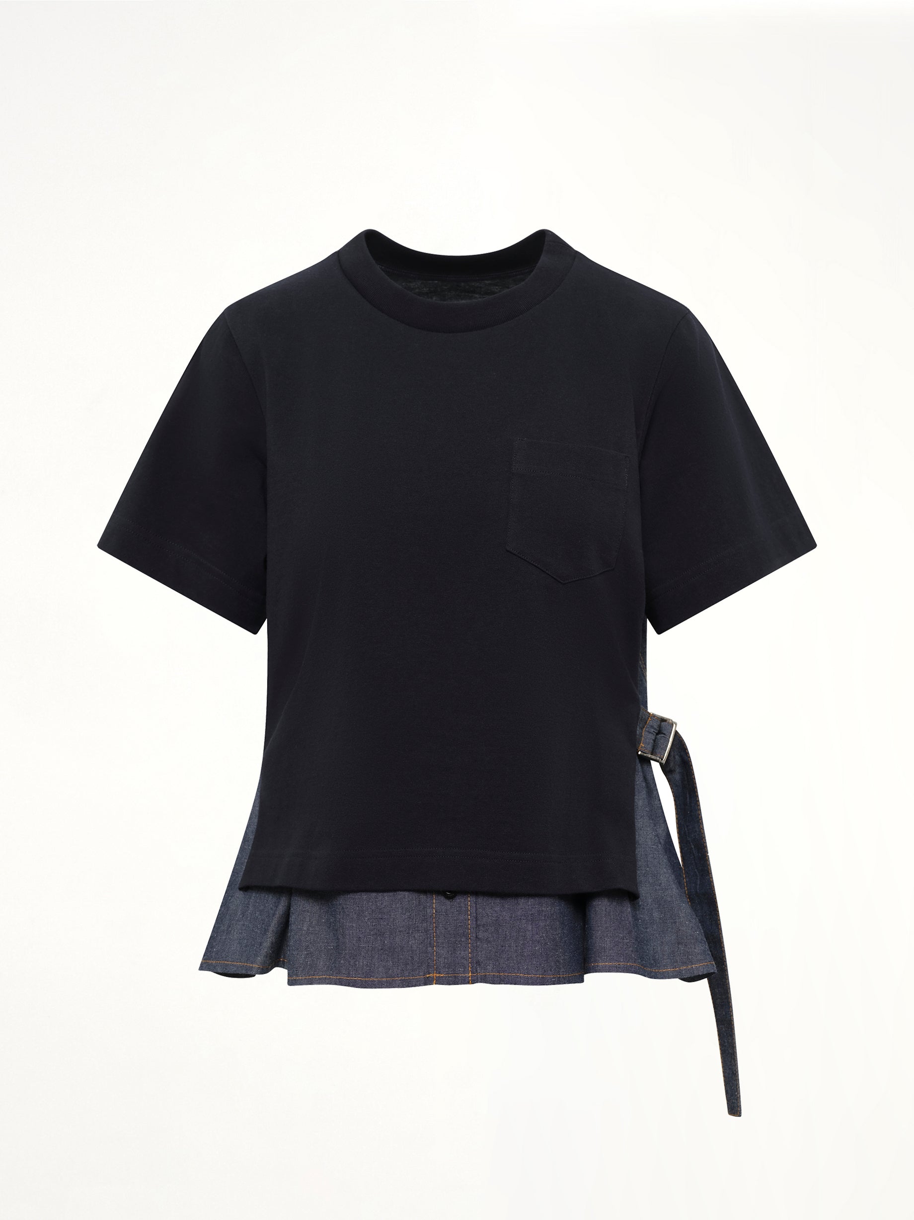 Light Weight Denim x Cotton Jersey T-Shirt in Navy/Blue