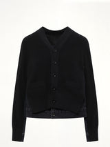 Long Sleeve Denim x Knit Cardigan in Black