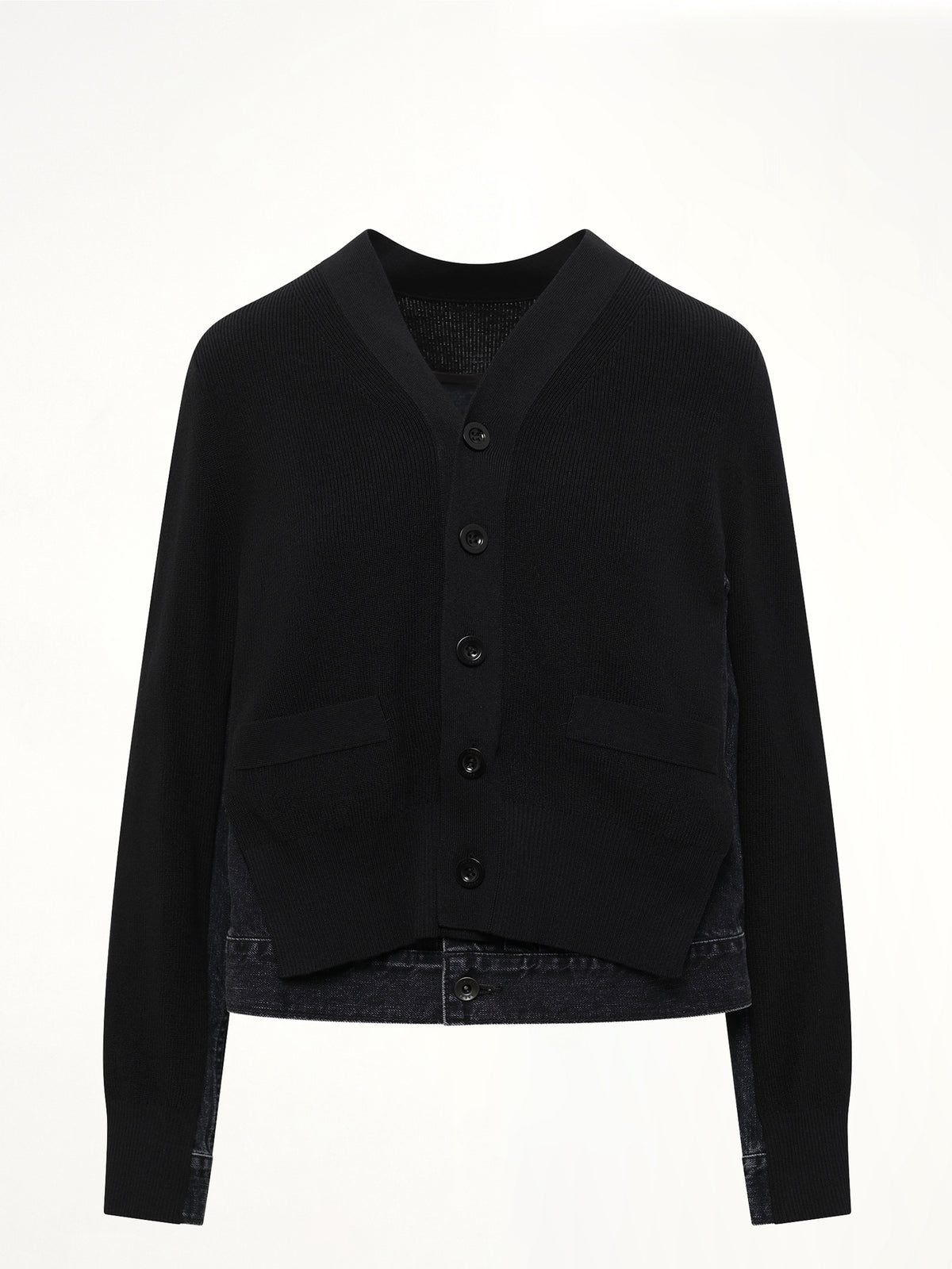 Long Sleeve Denim x Knit Cardigan in Black