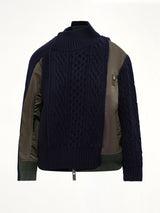 Nylon Twill x Wool Knit Blouson in Navy/Dark Khaki