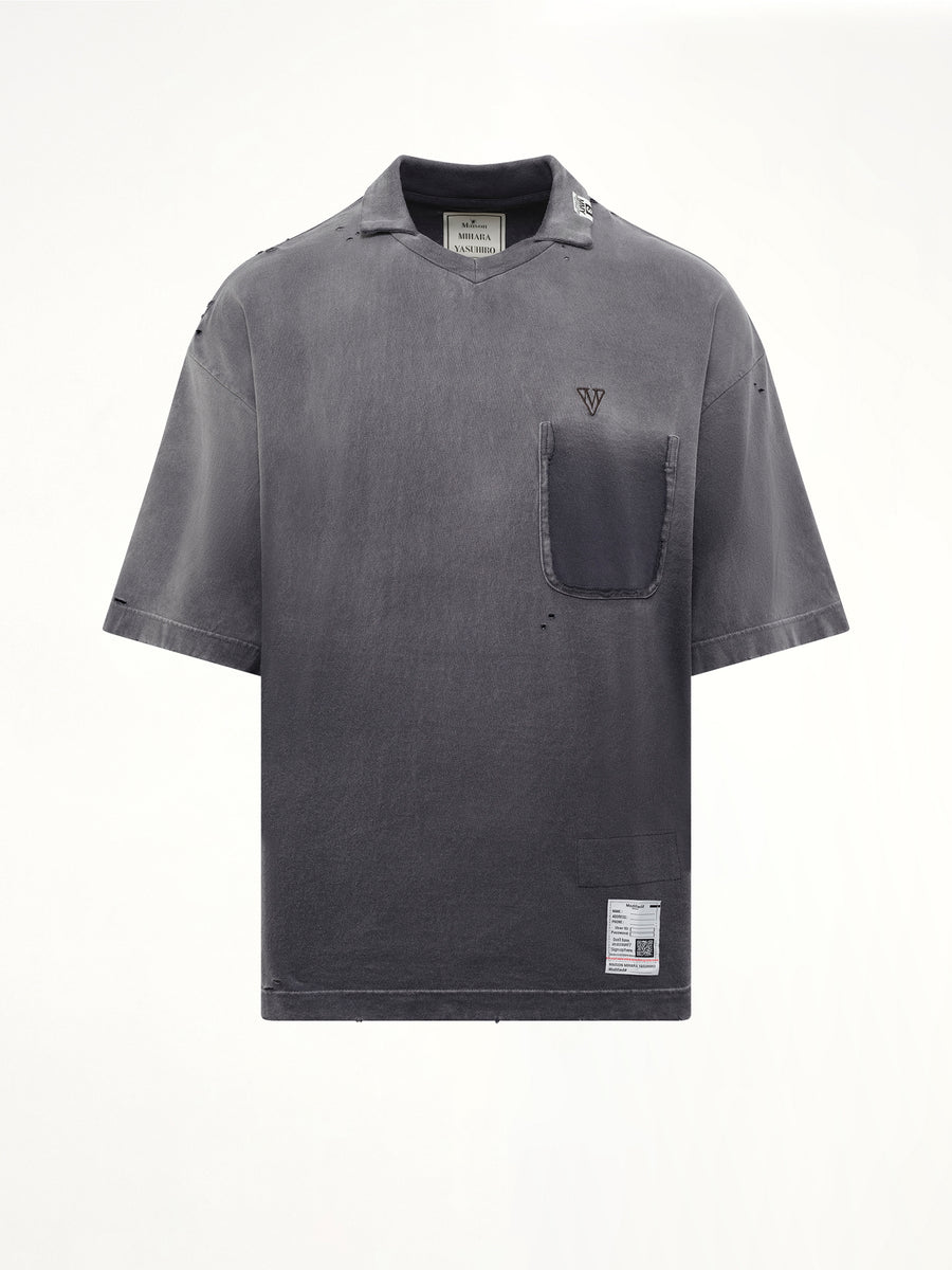 Sun Faded Collared T-Shirt in Black