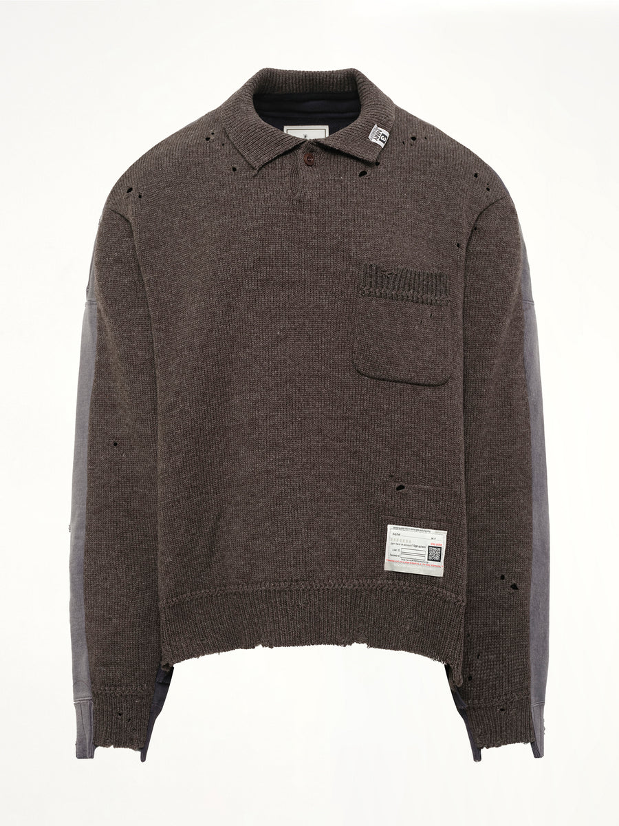 Sweat Combined Knit Sweater in Brown