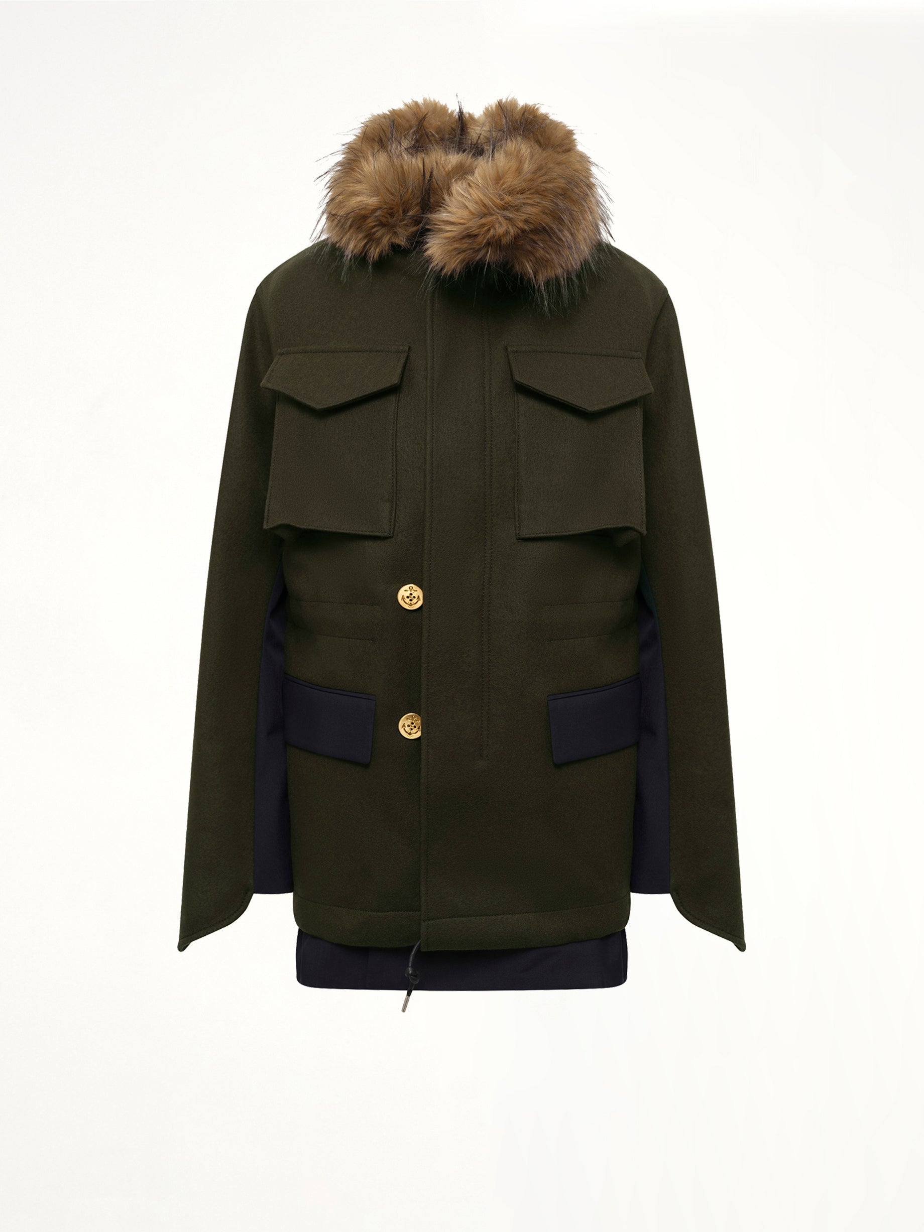 Wool Melton x Suiting Jacket in Khaki/Navy