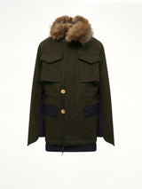 Wool Melton x Suiting Jacket in Khaki/Navy